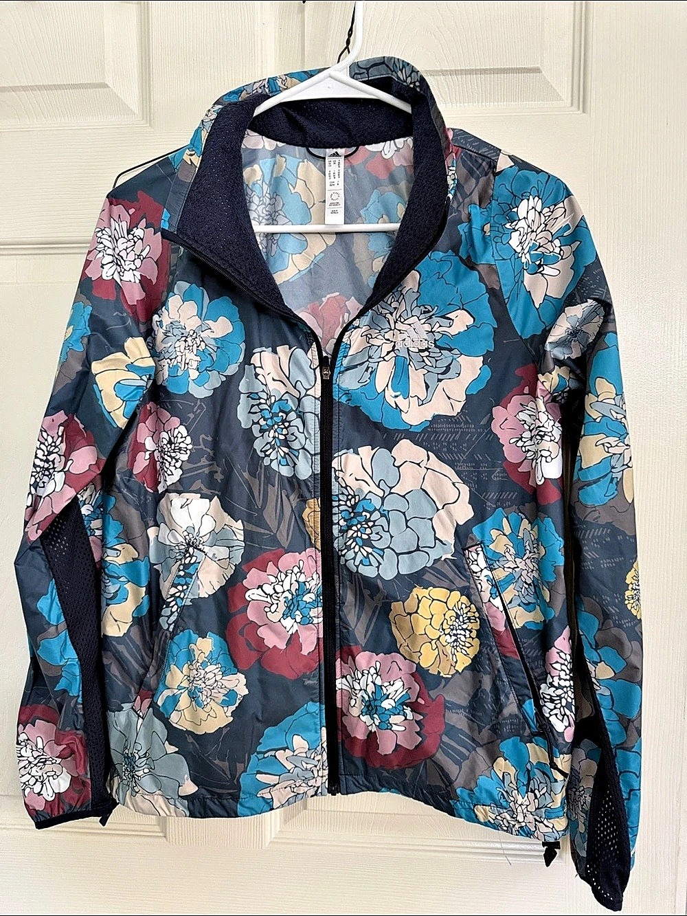 adidas Floral Lightweight Jacket Blue & Black Size XS